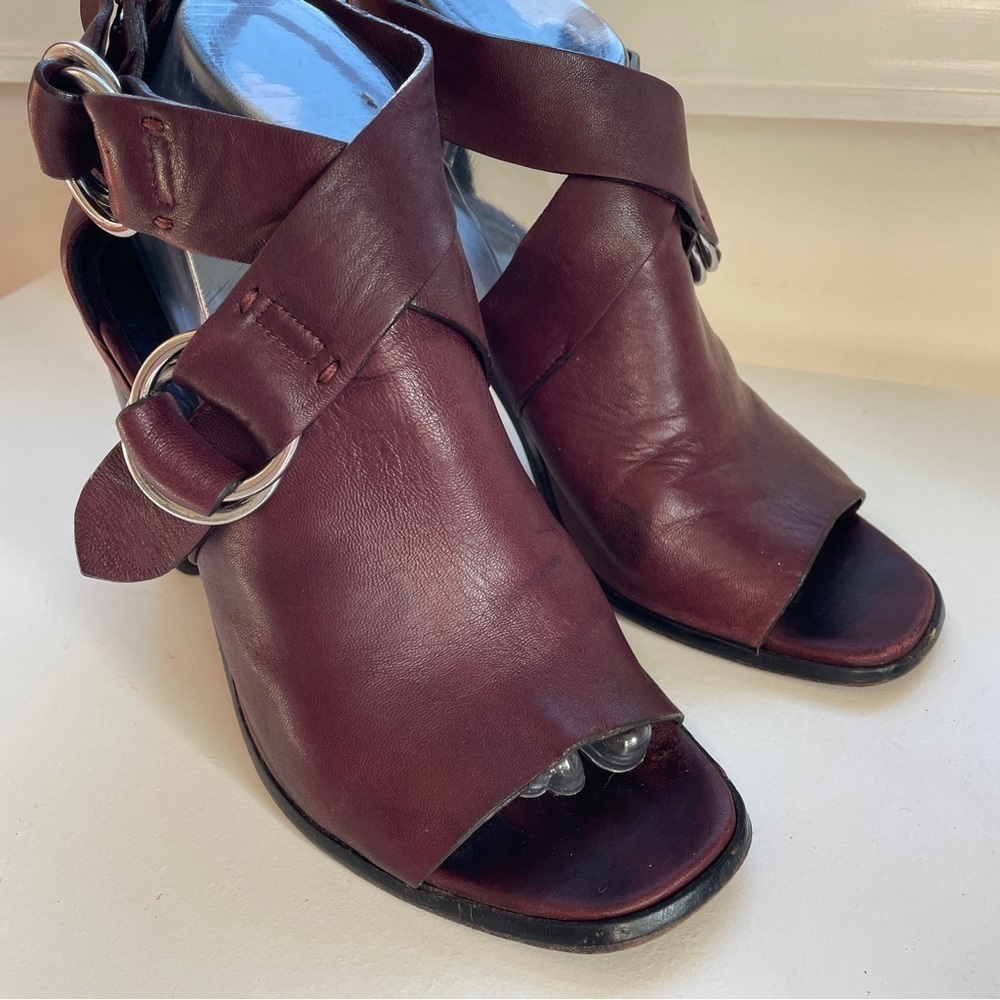 Rag & Bone Burgundy Leather Sandal Kora Block Heel Adjustable Straps 9.5 39.5 - Picture 2 of 12